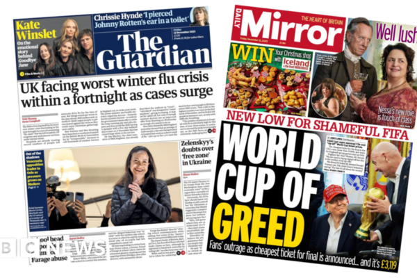 Judul berita: 'Krisis flu musim dingin terburuk' dan 'Piala Dunia Keserakahan'